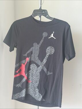 Jordan Black Tee with Silver Glitter Silhouettes and Red Jumpman